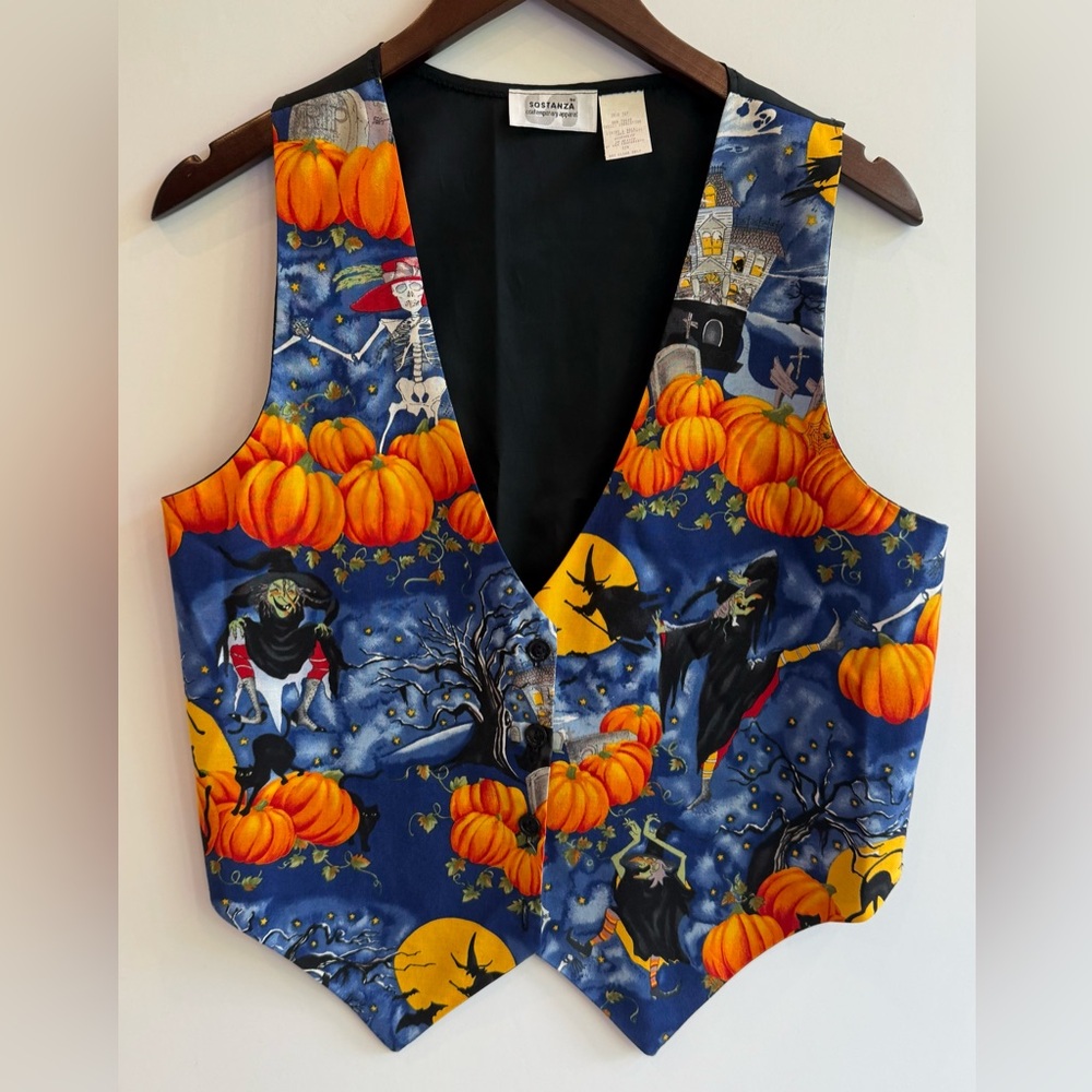 Vintage Sostanza Women’s S/M Halloween Vest Witches Pumpkins Black Cats Haunted
